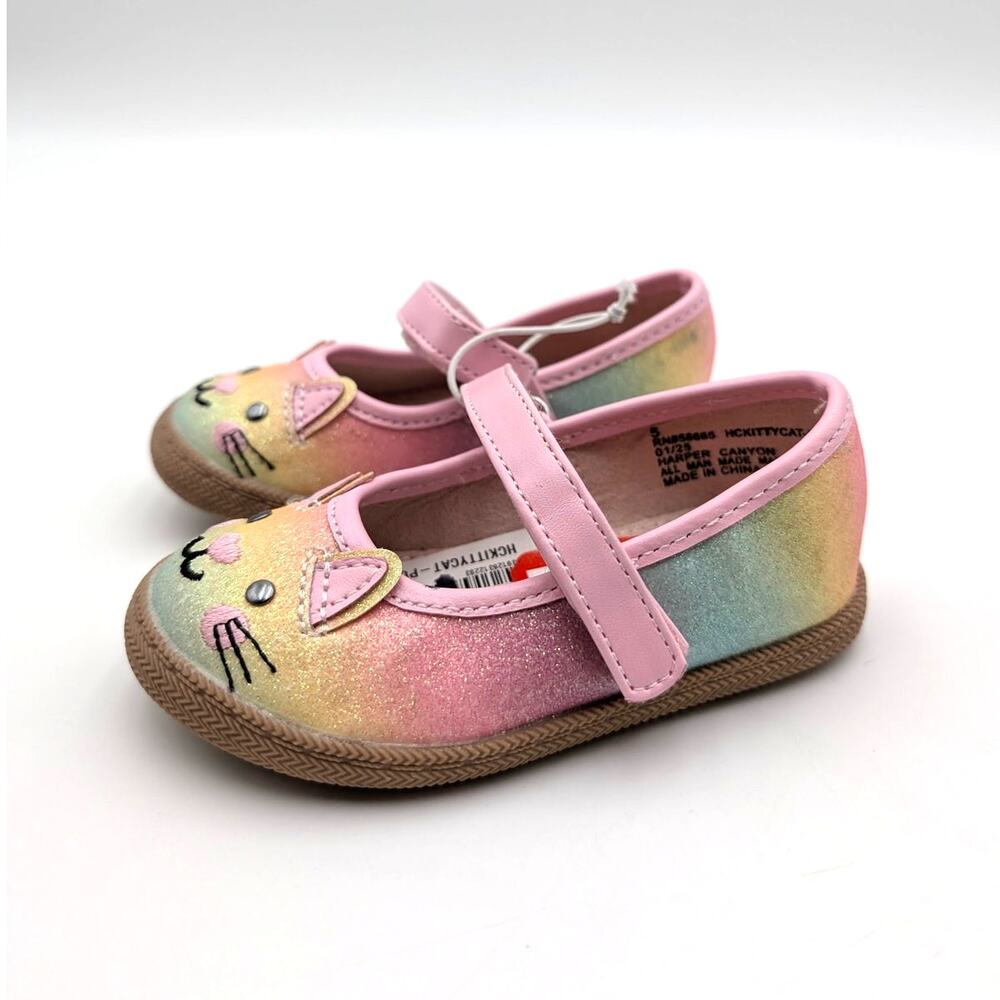 Harper Canyon Kitty Cat Mary Jane Flat Kids' Pink Metallic Size US5